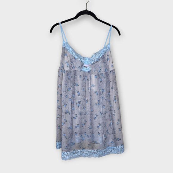 NEW Out From Under Womens Harlowe Blue Lace Sheer Floral Slip Dress L Coquette - Picture 3 of 10